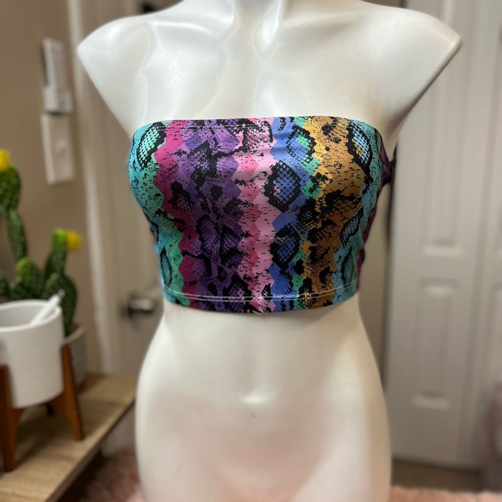 SHEIN Multicolor Snakeskin Tube Top Womens Size Small S NWT Strapless Crop
